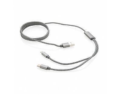3-in-1 gevlochten nylon kabel, grijs